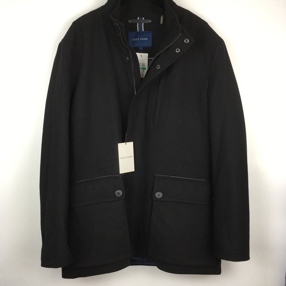 Cole Haan Mens L Wool Car Coat Warm Quilted Lining